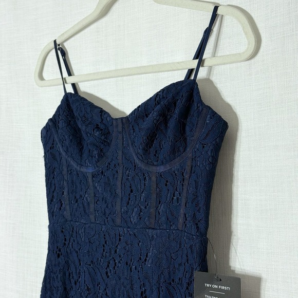 Lulus Found Your Love Navy Blue Lace Trumpet Midi Dress Small - Picture 4 of 10